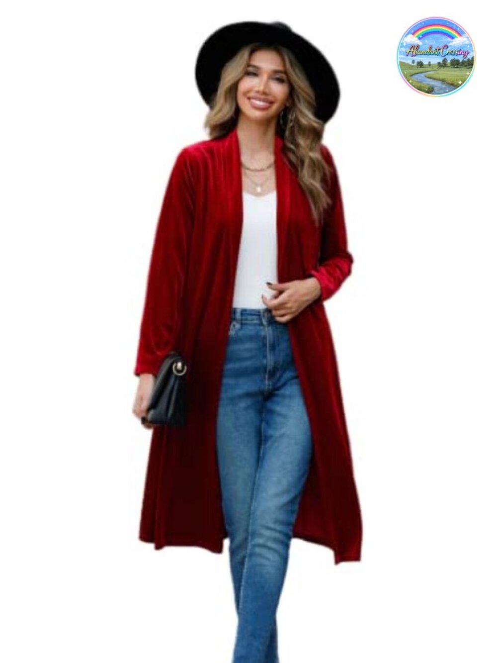 Velvet Maxi Cardigan Open Front Long Sleeve Drape Collar Casual